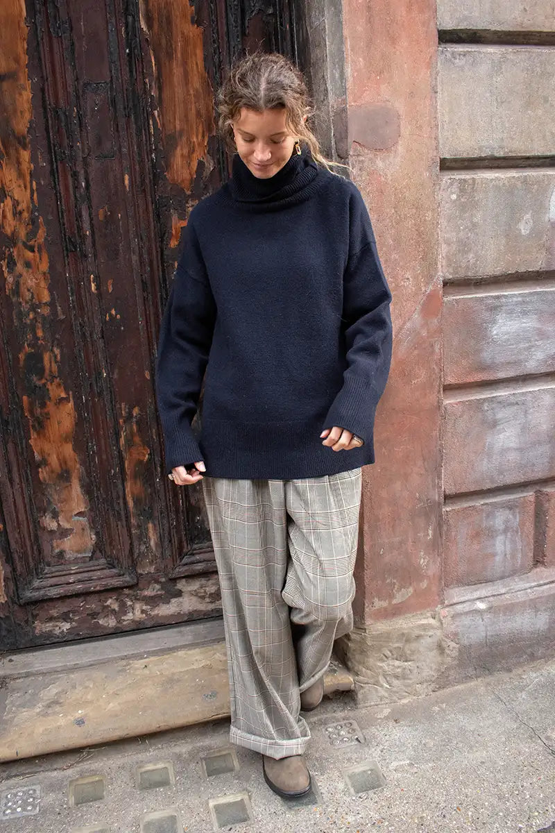 Basic Apparel Liz T-Neck Navy Jumper - The Mercantile London