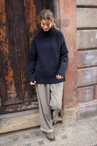 Basic Apparel Liz T-Neck Navy Jumper - The Mercantile London