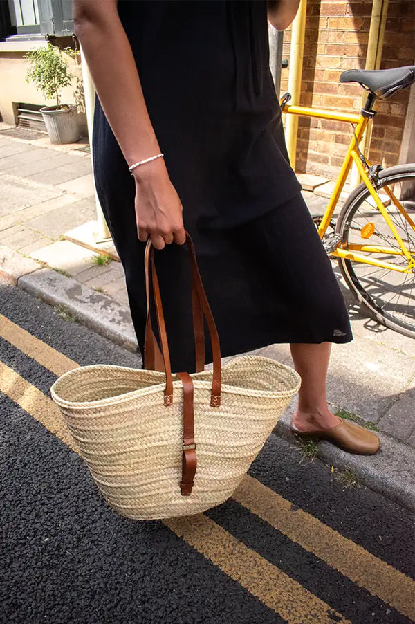 Mikwi Leather Buckled Woven Basket Bag