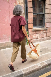 French Tan Leather Detailed Market Basket Bag