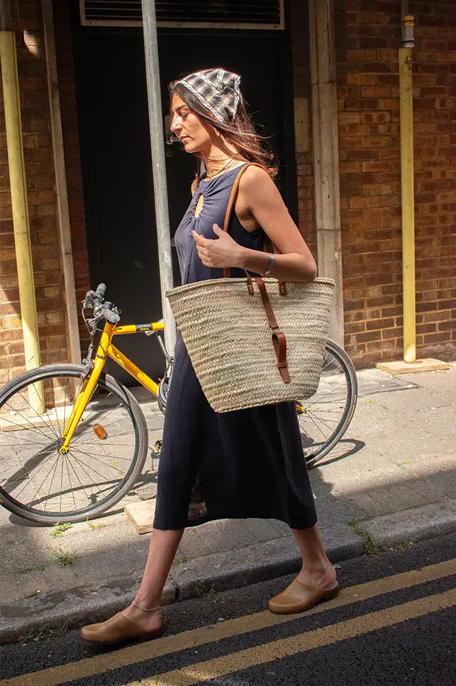 Mikwi Leather Buckled Woven Basket Bag