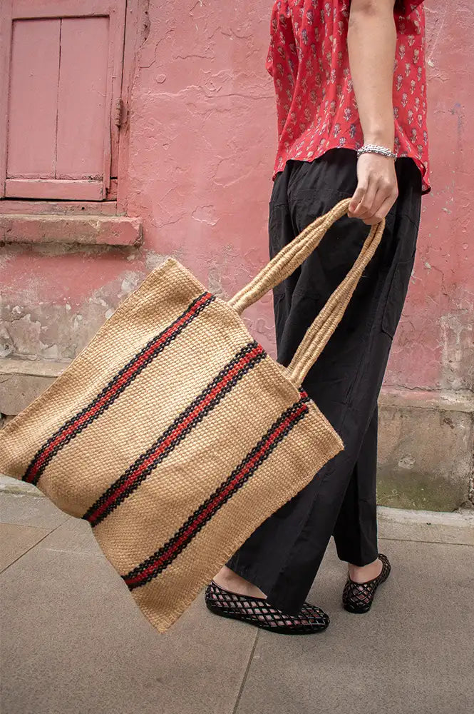 Turtle Bags Red & Black Striped Market Tote - The Mercantile London