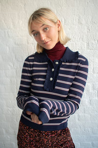 Baum Und Pferdgarten Catarin Navy And Plum Stripe Polo Top - The Mercantile London