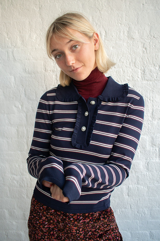 Baum Und Pferdgarten Catarin Navy And Plum Stripe Polo Top - The Mercantile London