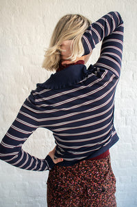 Baum Und Pferdgarten Catarin Navy And Plum Stripe Polo Top - The Mercantile London