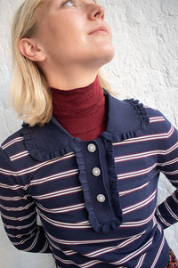Baum Und Pferdgarten Catarin Navy And Plum Stripe Polo Top - The Mercantile London