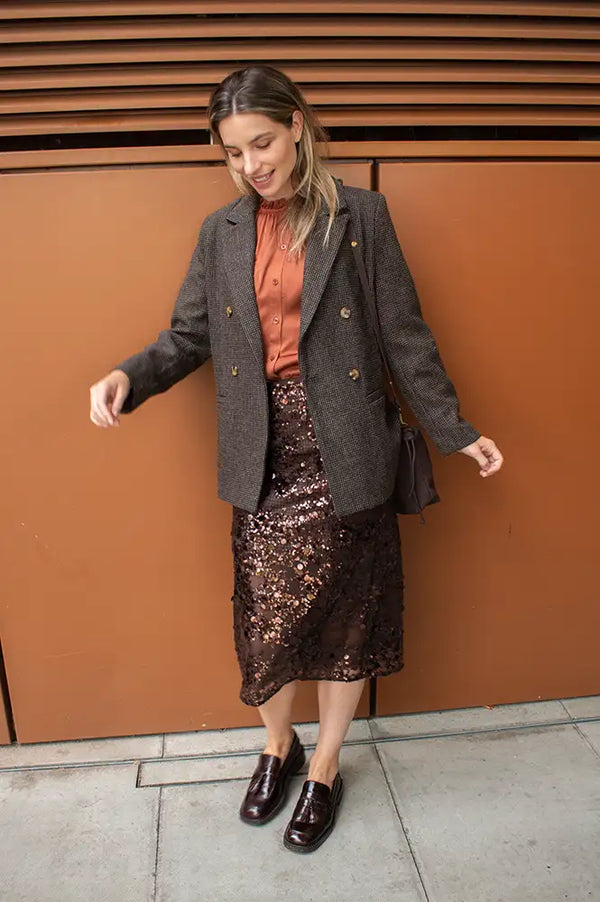 Baum Und Pferdgarten Shania Coffee Bean Brown Sequin Skirt