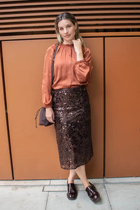 Baum Und Pferdgarten Shania Coffee Bean Brown Sequin Skirt