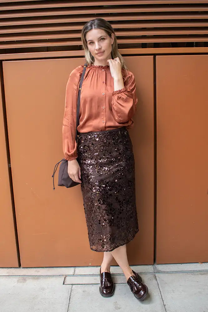 Baum Und Pferdgarten Shania Coffee Bean Brown Sequin Skirt