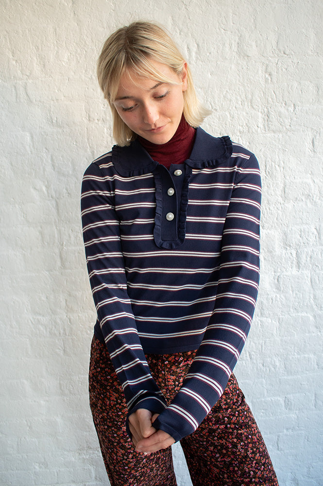 Baum Und Pferdgarten Catarin Navy And Plum Stripe Polo Top - The Mercantile London