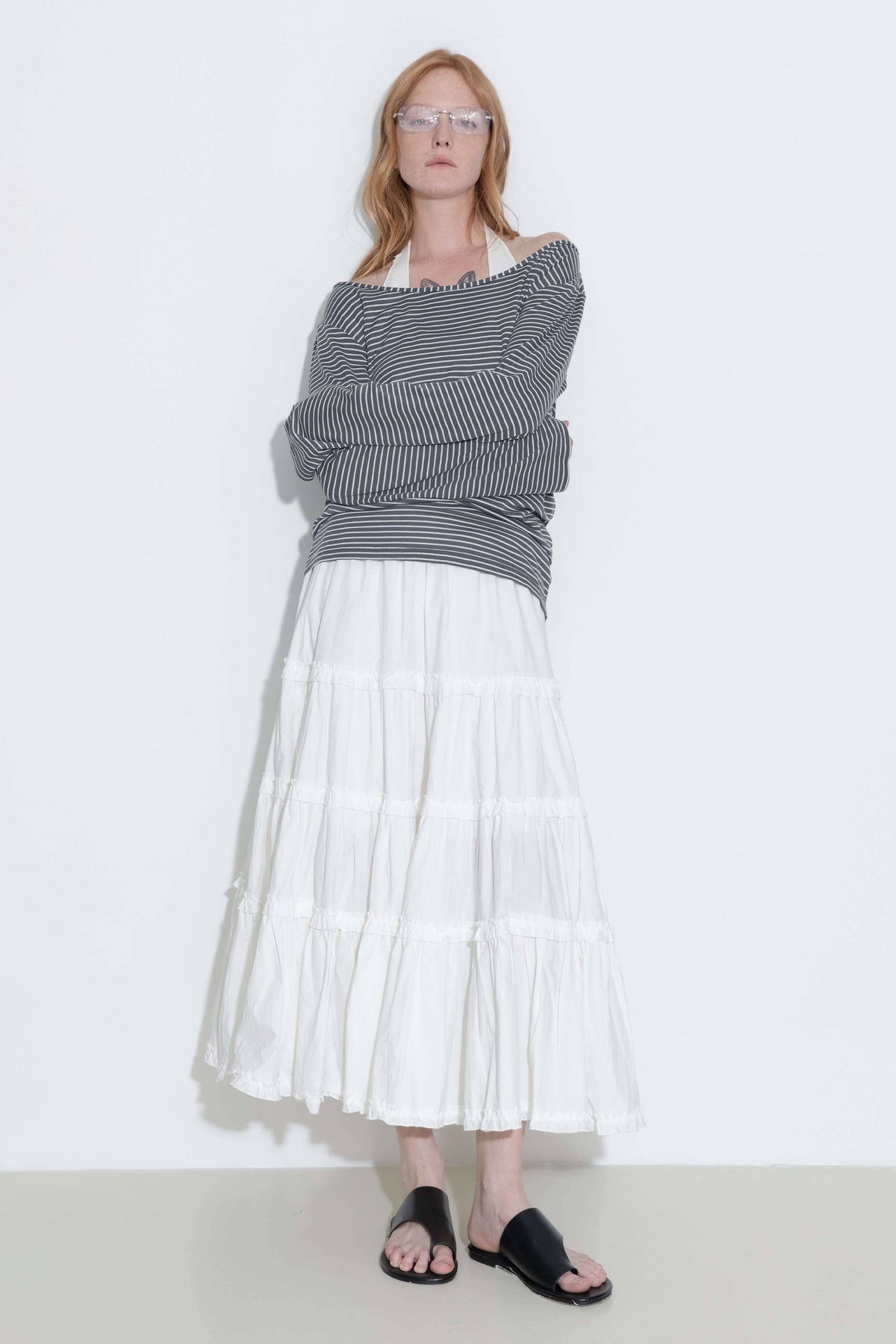 100% Cotton A-line Ruffled White Cake skirt: White / UN - The Mercantile London