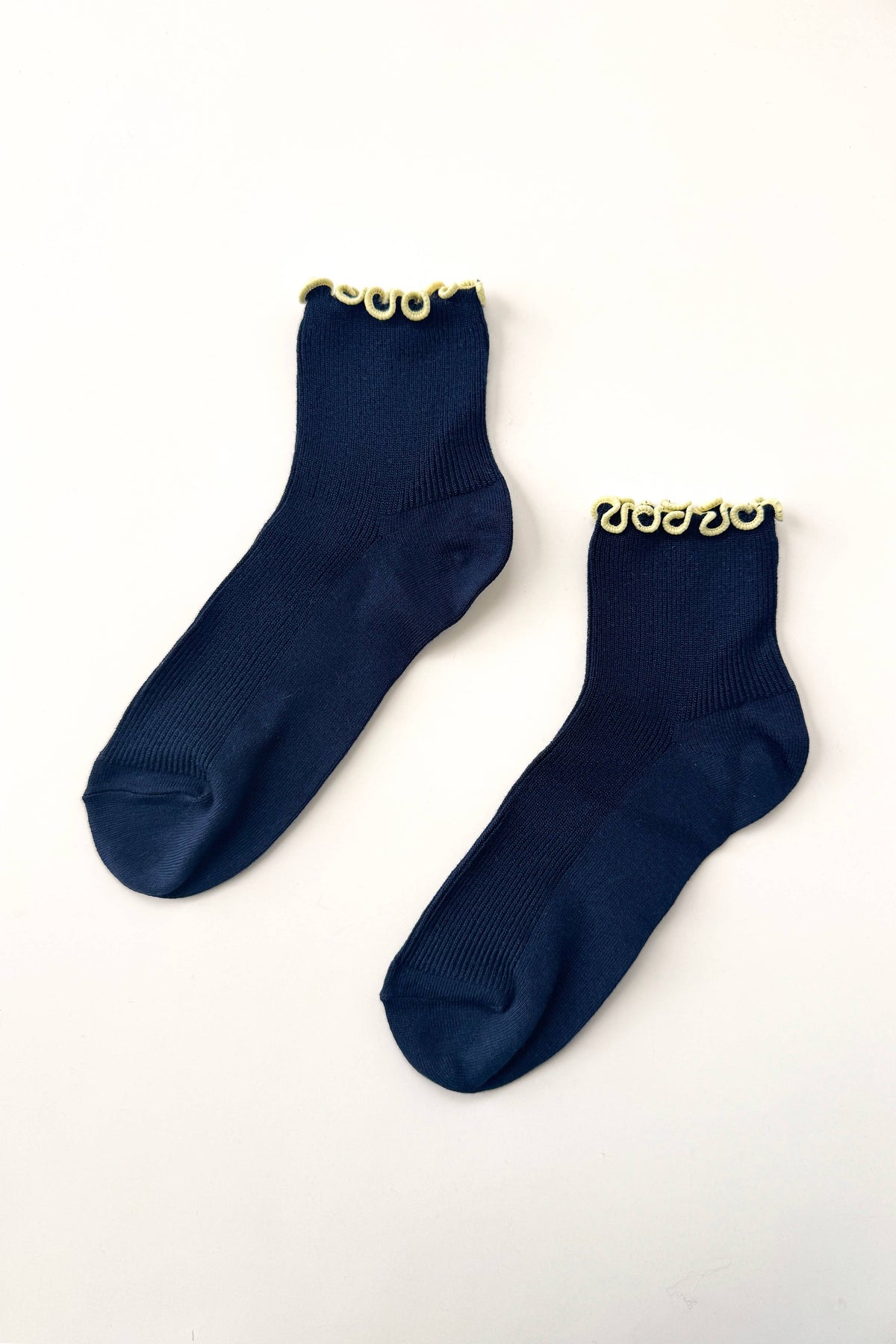 Le Bon Shoppe Petite Ruffled Navy Butter Socks - The Mercantile London