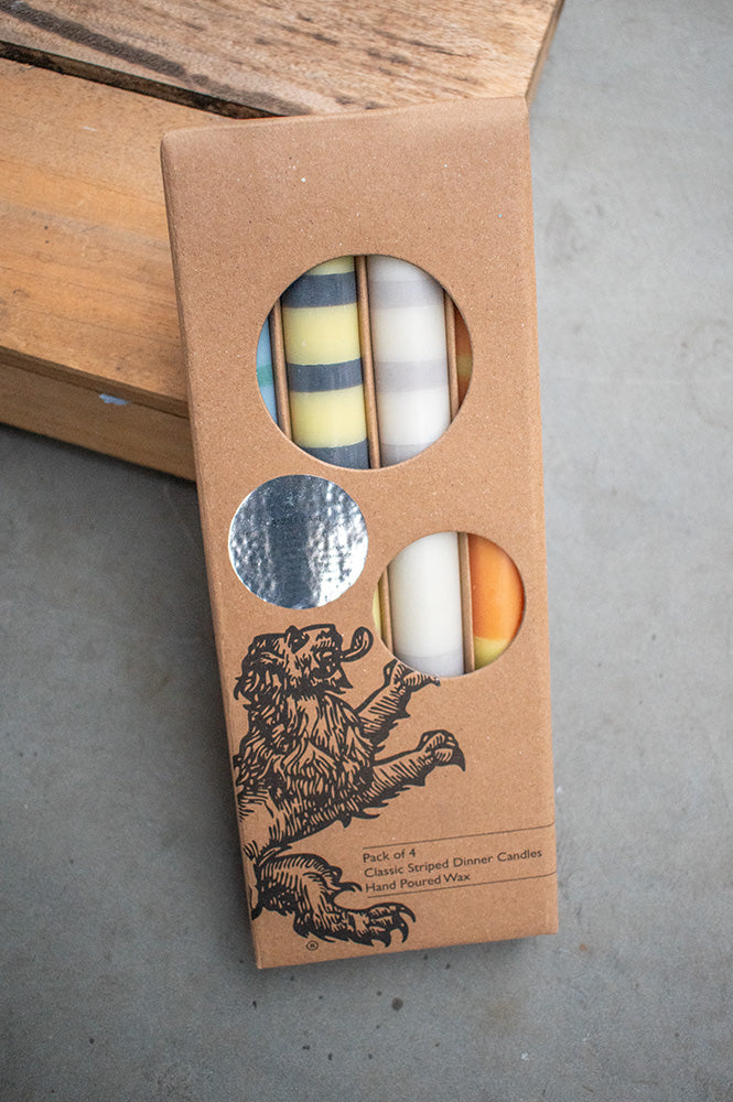 British Colour Standard Green & Yellow Striped Dinner Candles - The Mercantile London