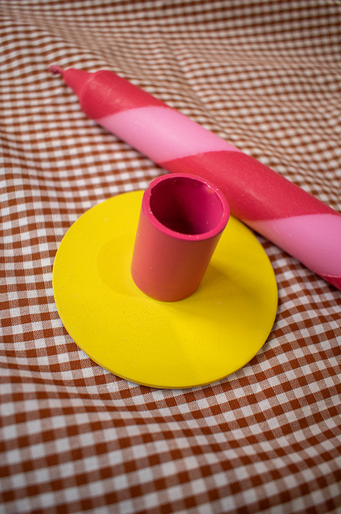 British Colour Standard Small Sulphur & Neyron Pink Metal Candleholder - The Mercantile London