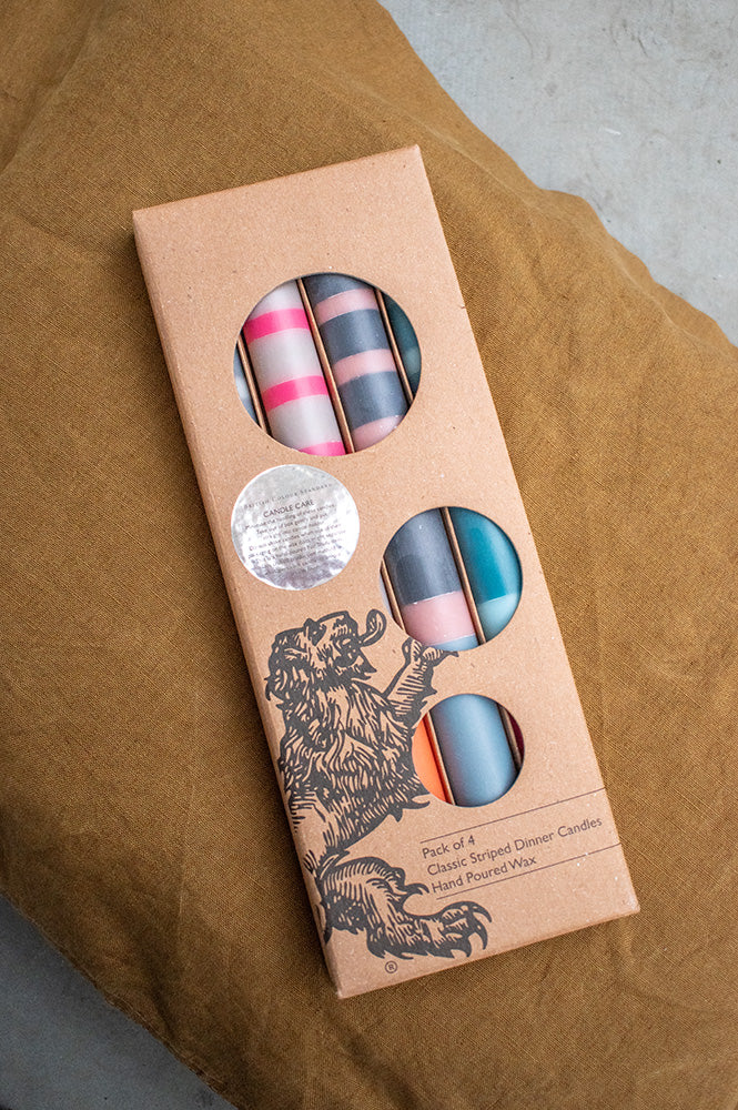 British Colour Standard Pink, Blue & Grey Striped Dinner Candles - The Mercantile London