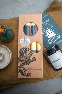 British Colour Standard Striped Olive, Indigo & Jasmine Dinner Candles - The Mercantile London