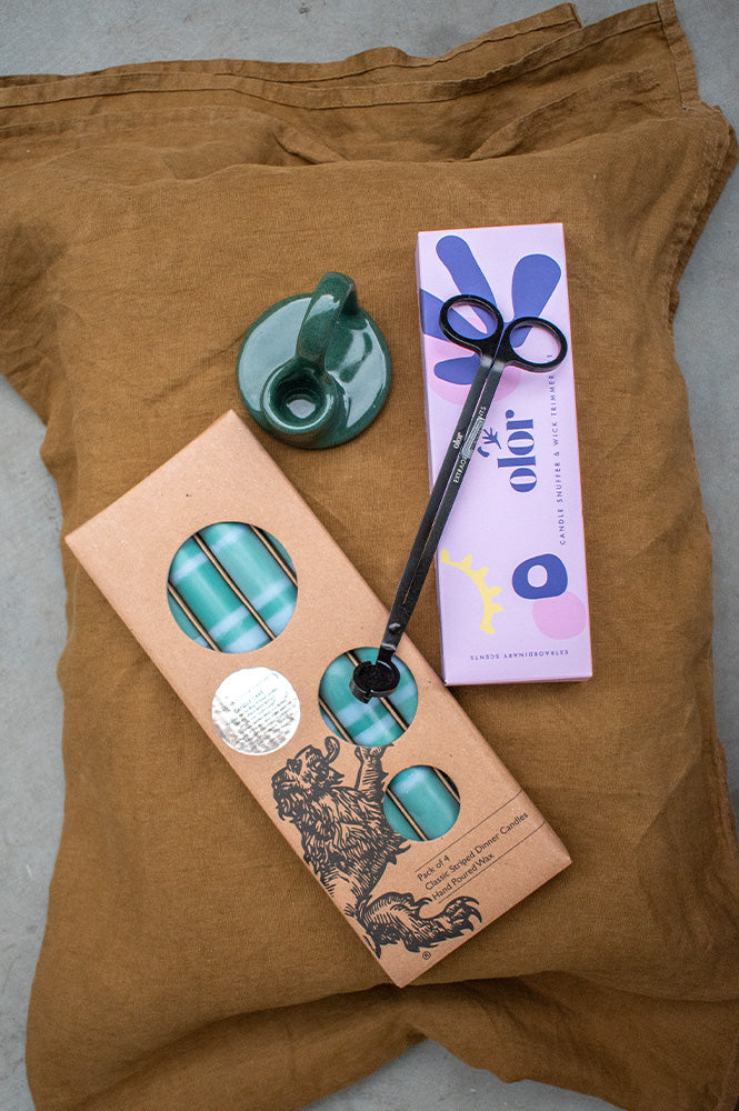 British Colour Standard Striped Beryl Green & Moonstone Dinner Candles - The Mercantile London