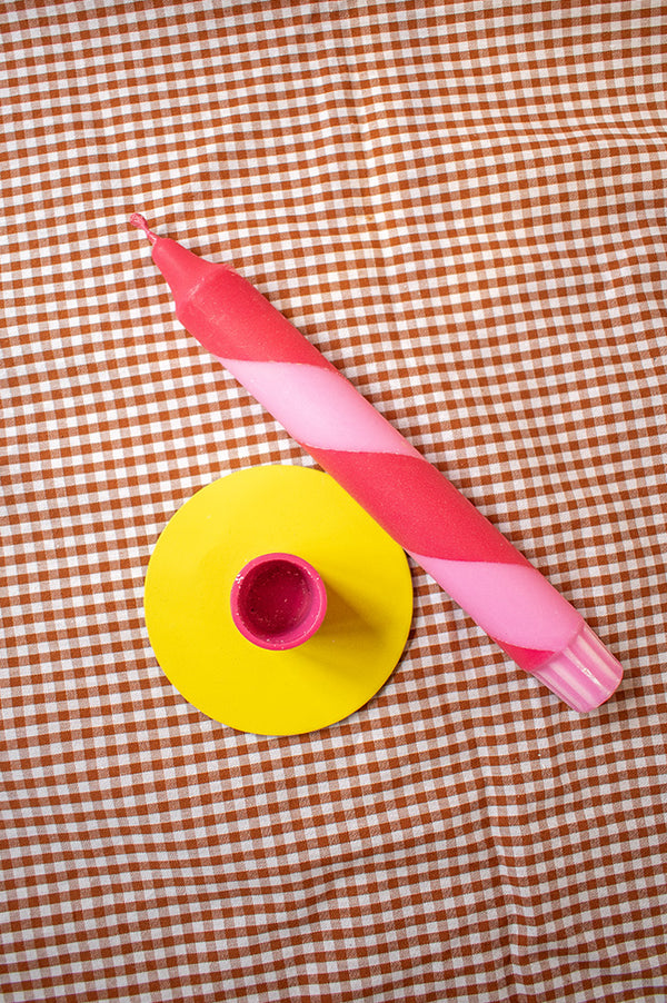 British Colour Standard Small Sulphur & Neyron Pink Metal Candleholder - The Mercantile London