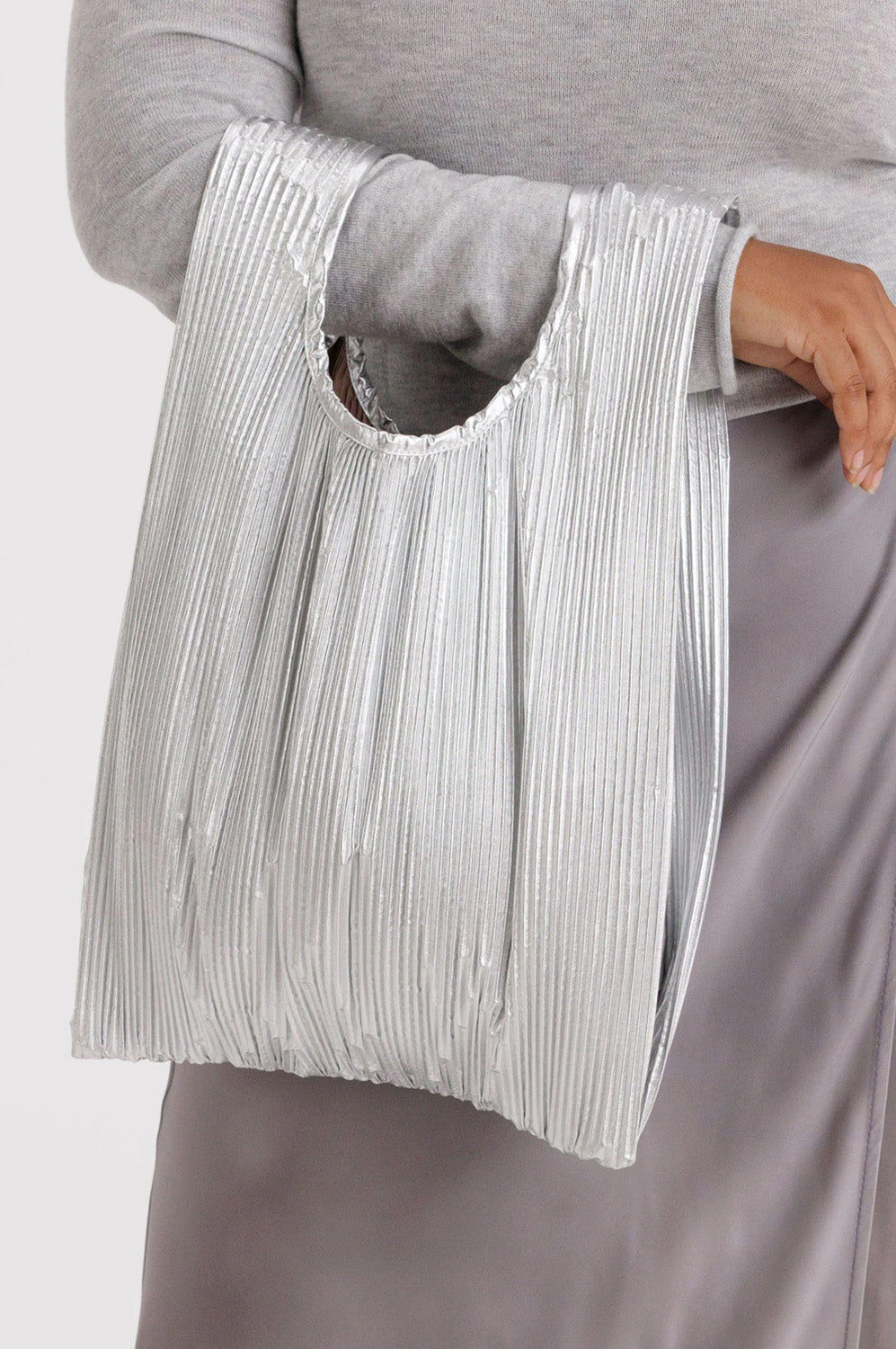 Baggu Pleated Silver Metallic Standard Bag - The Mercantile London
