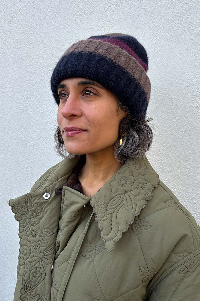 Beck Söndergaard Soloma Striped Burgundy Beanie - The Mercantile London