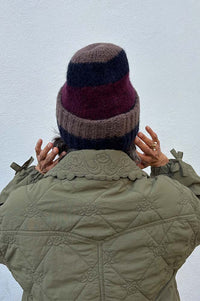 Beck Söndergaard Soloma Striped Burgundy Beanie - The Mercantile London
