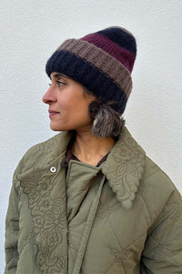 Beck Söndergaard Soloma Striped Burgundy Beanie - The Mercantile London