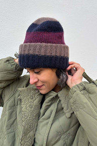 Beck Söndergaard Soloma Striped Burgundy Beanie - The Mercantile London