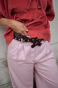 Stella Nova Studded Leather Brown Belt - The Mercantile London