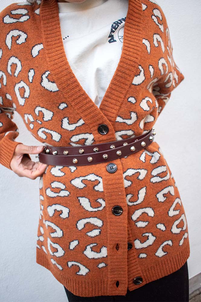 Stella Nova Studded Leather Brown Belt - The Mercantile London