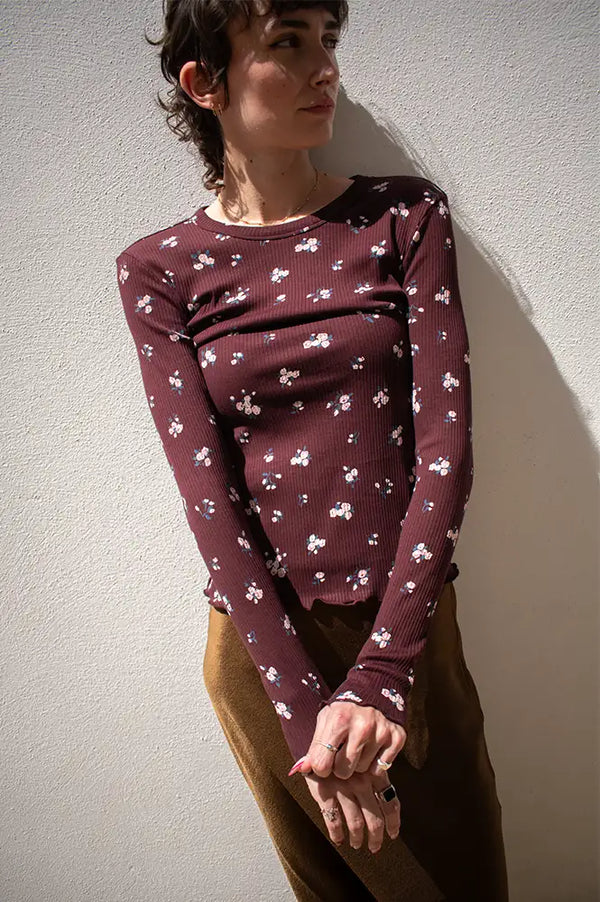 Des Petits Hauts Kali Burgundy Rose T-Shirt