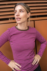 Basic Apparel Ludmilla Purple Orchid & Coffee Striped Tee