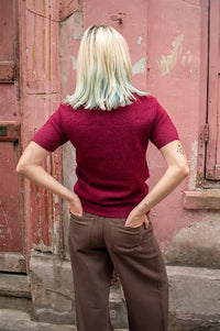 ICHI Dasila Berry Harlequin Polo Knitted Top
