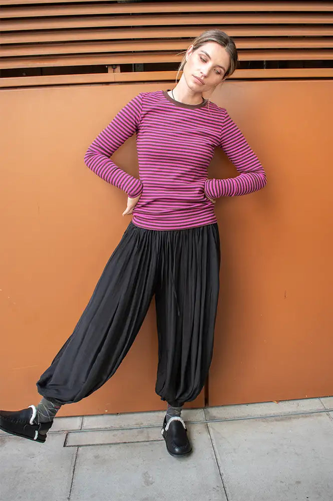 Basic Apparel Ludmilla Purple Orchid & Coffee Striped Tee