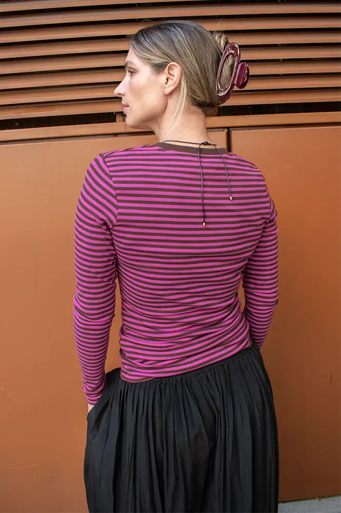 Basic Apparel Ludmilla Purple Orchid & Coffee Striped Tee