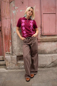 ICHI Dasila Berry Harlequin Polo Knitted Top
