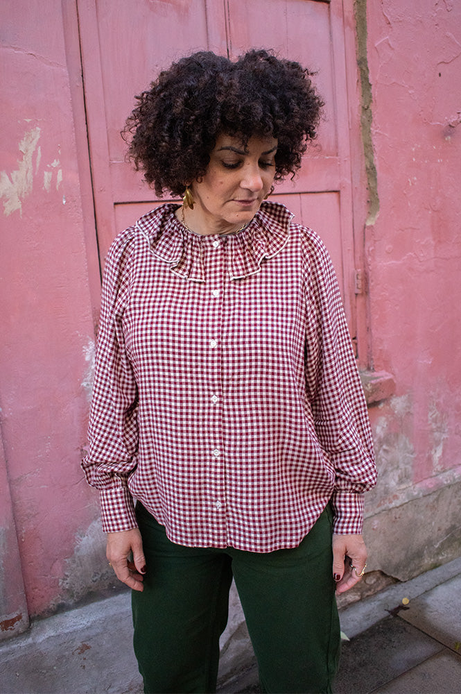 Garance Bertille Bordeaux Gingham Blouse