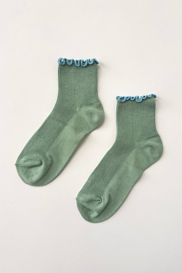 Le Bon Shoppe Petite Ruffled Sea Glass Powder Blue Socks - The Mercantile London