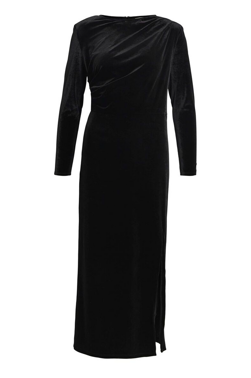 Object Bianca Black Velour Midi Dress - The Mercantile London