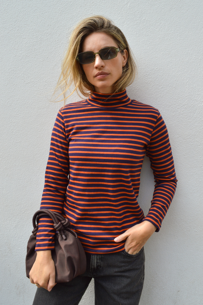 Bibico Jonie Striped Navy & Pumpkin Stripe Top