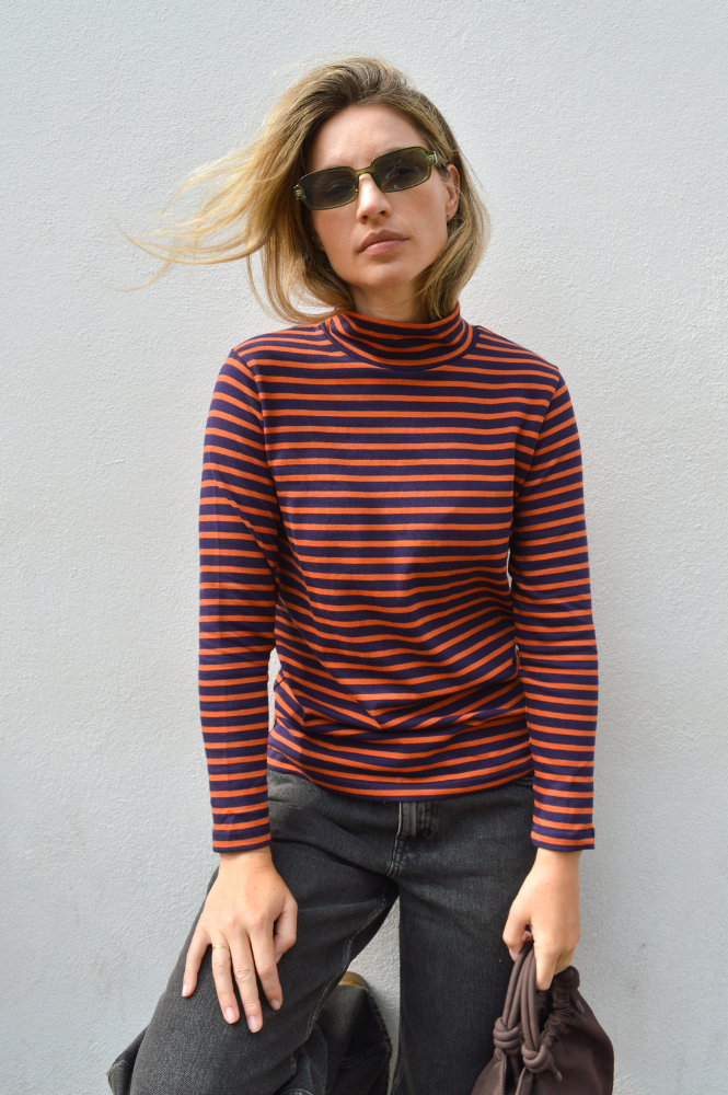 Bibico Jonie Striped Navy & Pumpkin Stripe Top