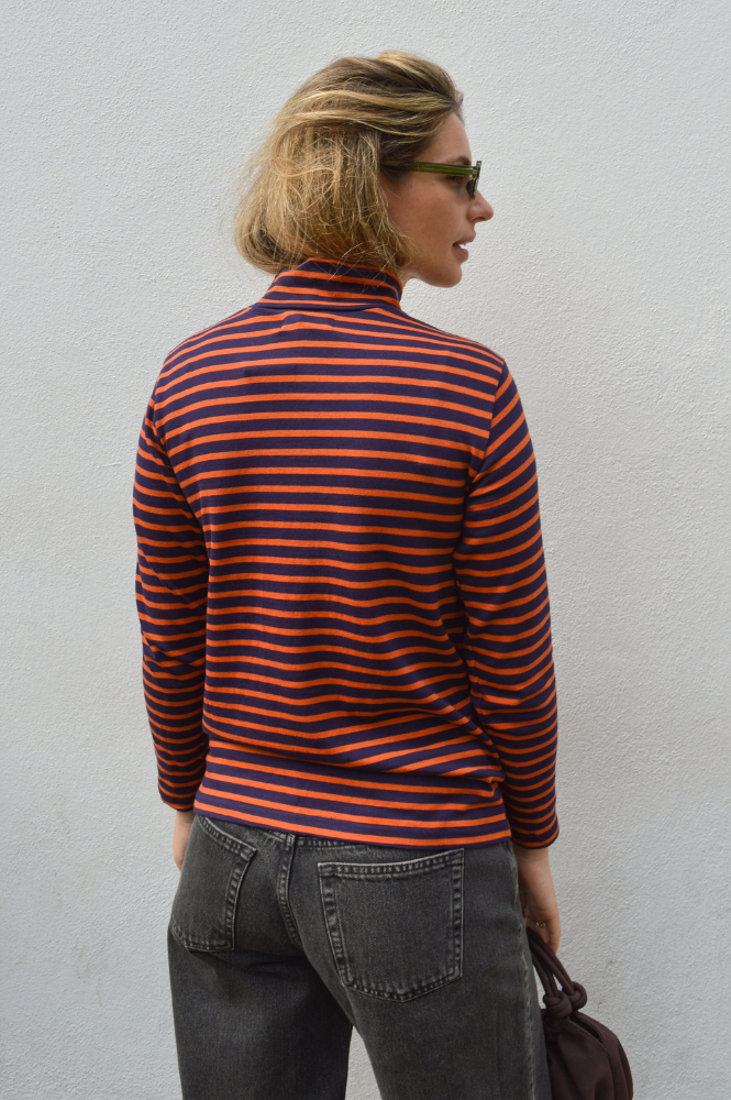 Bibico Jonie Striped Navy & Pumpkin Stripe Top