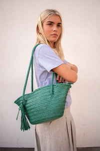 Biba Perkins Teal Braided Leather Basket Bag - The Mercantile London