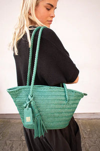 Biba Perkins Teal Braided Leather Basket Bag - The Mercantile London
