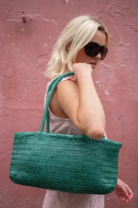 Biba Perkins Teal Braided Leather Shoulder Bag