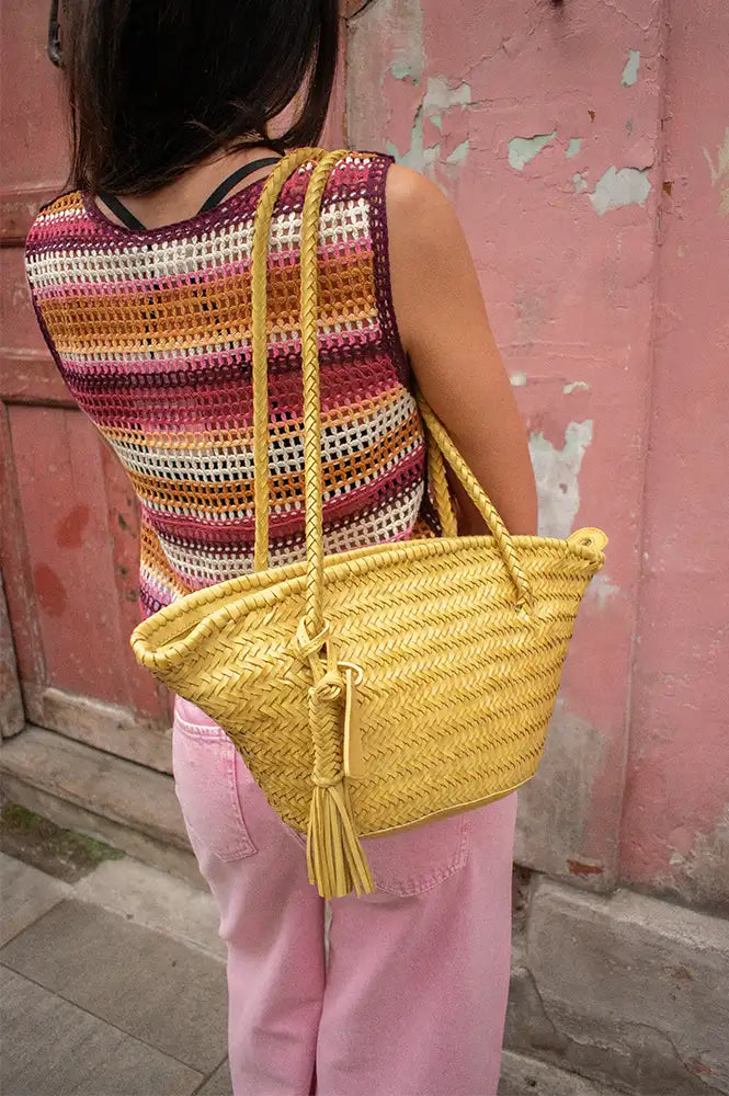 Biba Perkins Lime Braided Leather Basket Bag - The Mercantile London