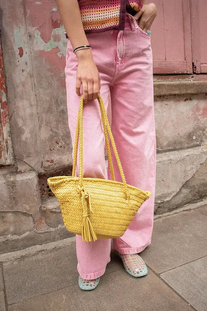 Biba Perkins Lime Braided Leather Basket Bag - The Mercantile London
