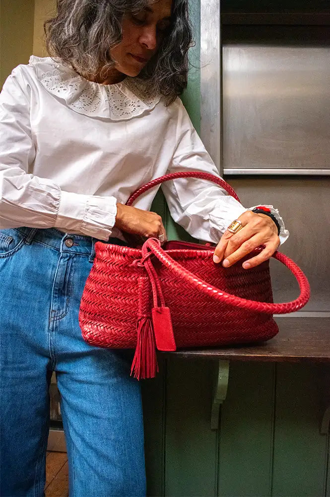 Biba Perkins Red Braided Leather Bag
