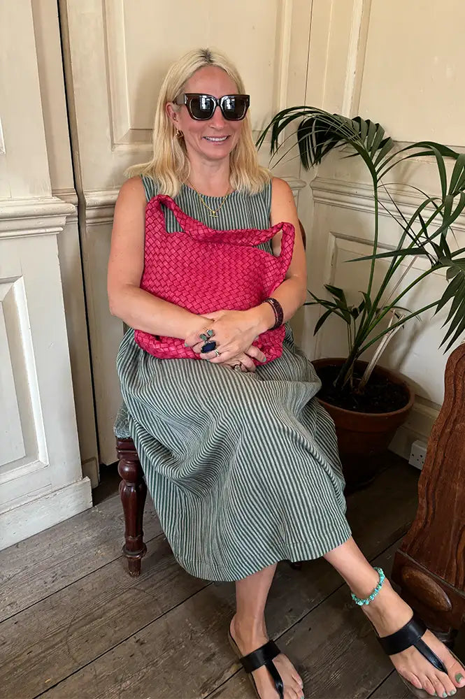 Bibico Elaine Green Striped Dress