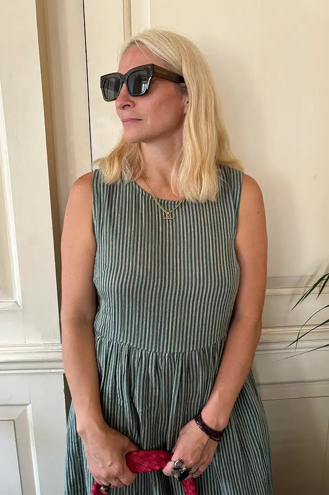 Bibico Elaine Green Striped Dress