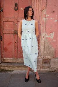 Bibico Fatima Sea Green Jacquard Dress - The Mercantile London